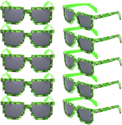 kilofly 10pc 8-Bit Pixel UV Protect Gamer Sunglasses Adult Kids Party Favors