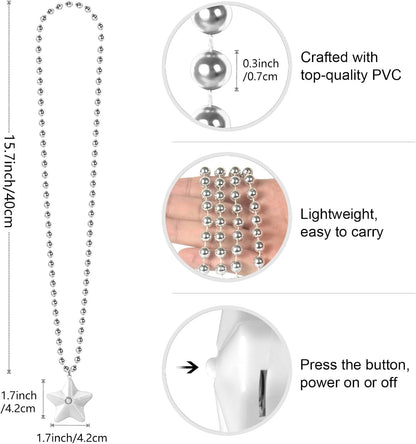 6 Pack Clear LED Glow Star Necklace Bulk Beaded Necklaces for Halloween Christmas Decorations Mardi Gras Party Favors