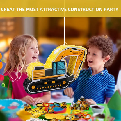 Construction Pinata Dump Truck Pinata for Boy Kids Construction Birthday Party Tractor Excavator Car with Vehicles Toys Bracelets Stickers Tapes Confetti Tools