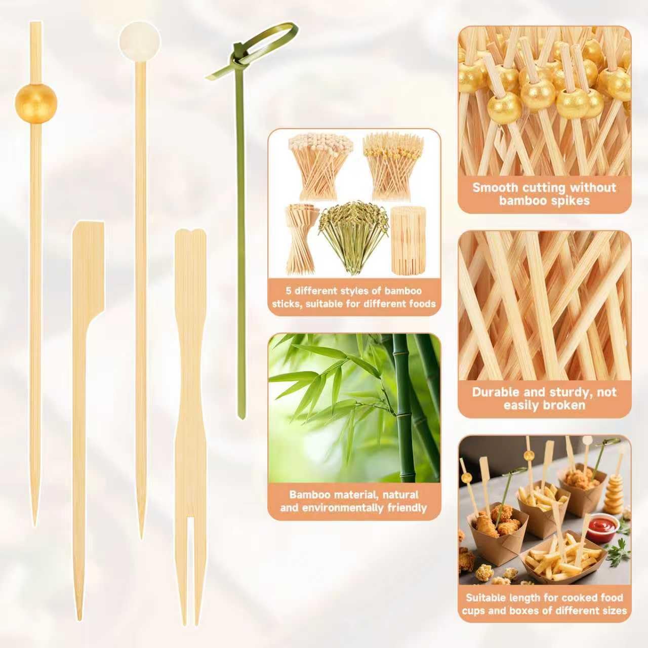 500PCS Cocktail Picks Bamboo Skewers for Appetizers, Fancy Toothpicks for Appetizers, 4.7" Eco-friendly Natural Bamboo Cocktail Sticks for Party Drinks Food, Charcuterie Boards Accessories