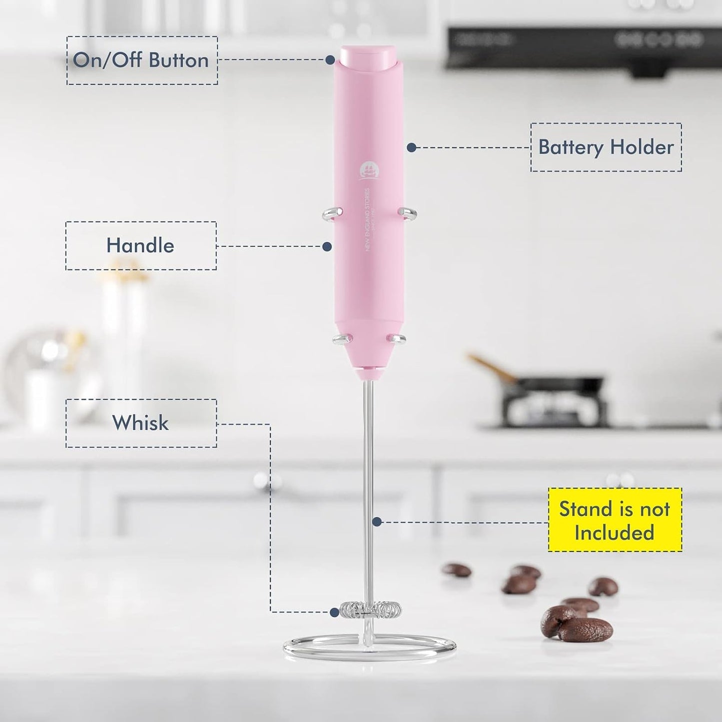 Powerful Milk Frother Wand - Mini Handheld Milk Frother with Stainless Steel Whisk - Battery-Powered Drink Mixer for Coffee, Lattes, Cappuccinos, Matcha - Coffee Enthusiasts Gift - Black