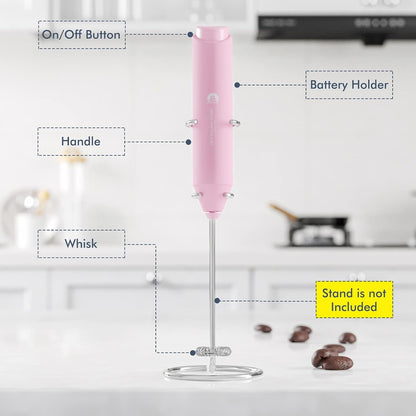 Powerful Milk Frother Wand - Mini Handheld Milk Frother with Stainless Steel Whisk - Battery-Powered Drink Mixer for Coffee, Lattes, Cappuccinos, Matcha - Coffee Enthusiasts Gift - Black