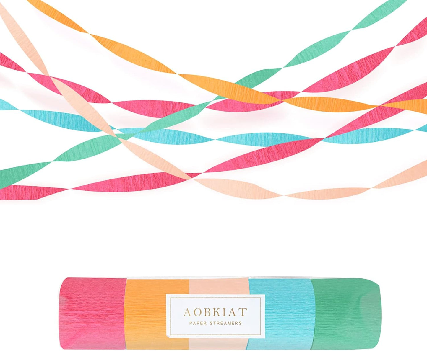 AOBKIAT Colorful Streamers Party Decorations,5 Rolls Vintage Rainbow Crepe Paper Streamers for Birthday,Candyland Theme Baby Shower,Fiesta,Wedding,Christmas,DIY Craft Crepe Paper,1.8 Inch x 82 Ft/Roll