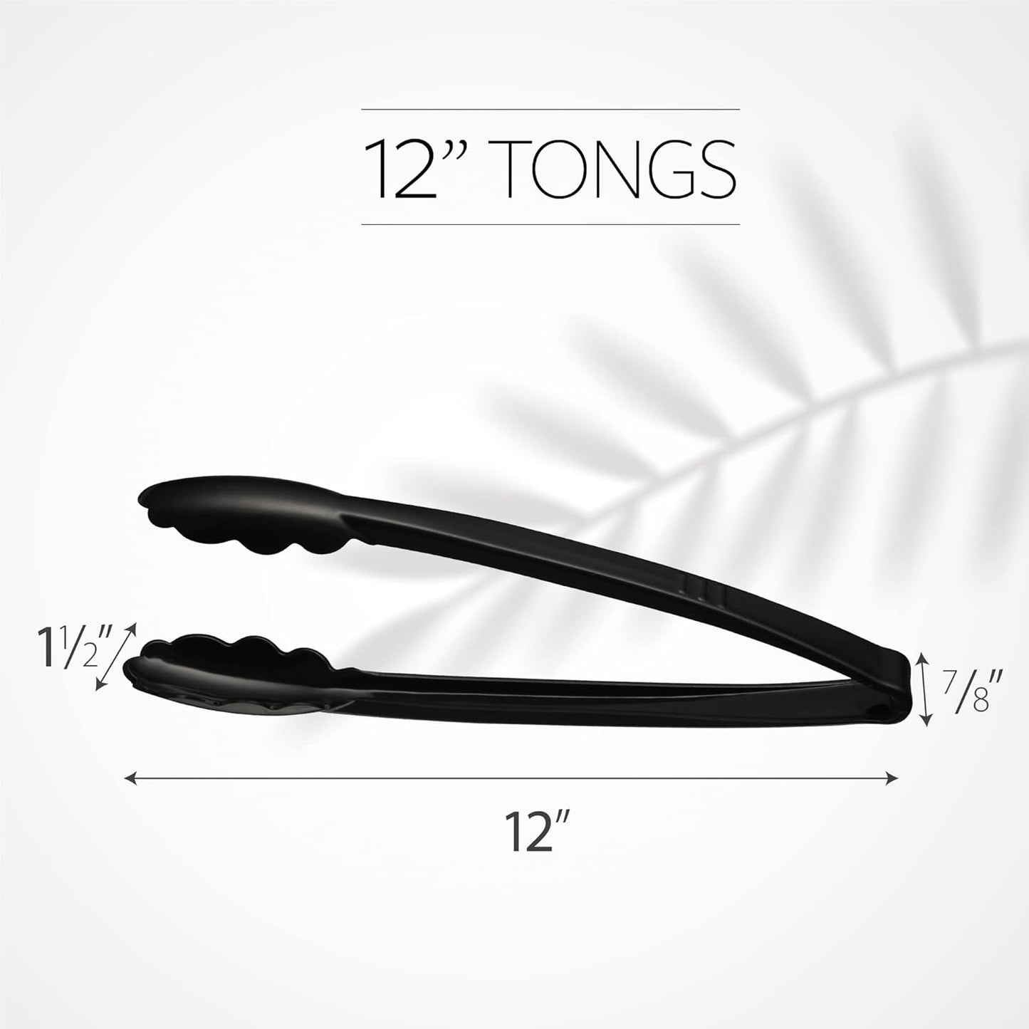 [Black Tongs 7.5'' Inches] Plasticpro 7.5'' Serving Tongs Heavy Duty Reusable Kitchen and BBQ Black Serving Tong for party's, Caterings, Events, Buffet, Weddings, And every Day use Pack of 12