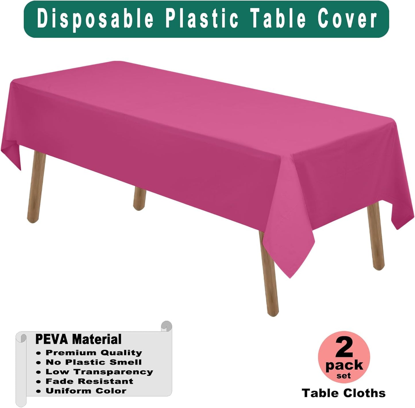 PARTY ULYJA White Plastic Tablecloths 2 Pack Disposable Table Covers 54 x 108 Inch Bridal Shower PEVA Vinyl Table Cloths for Picnic Birthday Wedding Banquet Parties 8 ft Rectangle Table Use