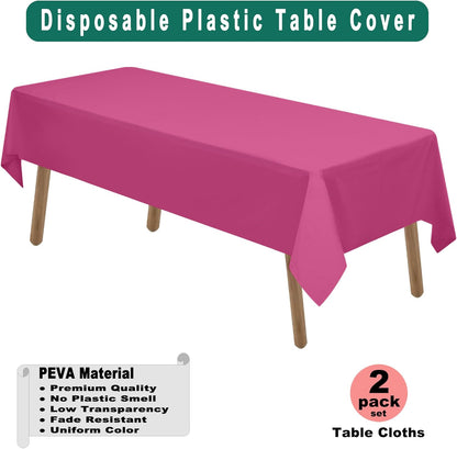 PARTY ULYJA White Plastic Tablecloths 2 Pack Disposable Table Covers 54 x 108 Inch Bridal Shower PEVA Vinyl Table Cloths for Picnic Birthday Wedding Banquet Parties 8 ft Rectangle Table Use