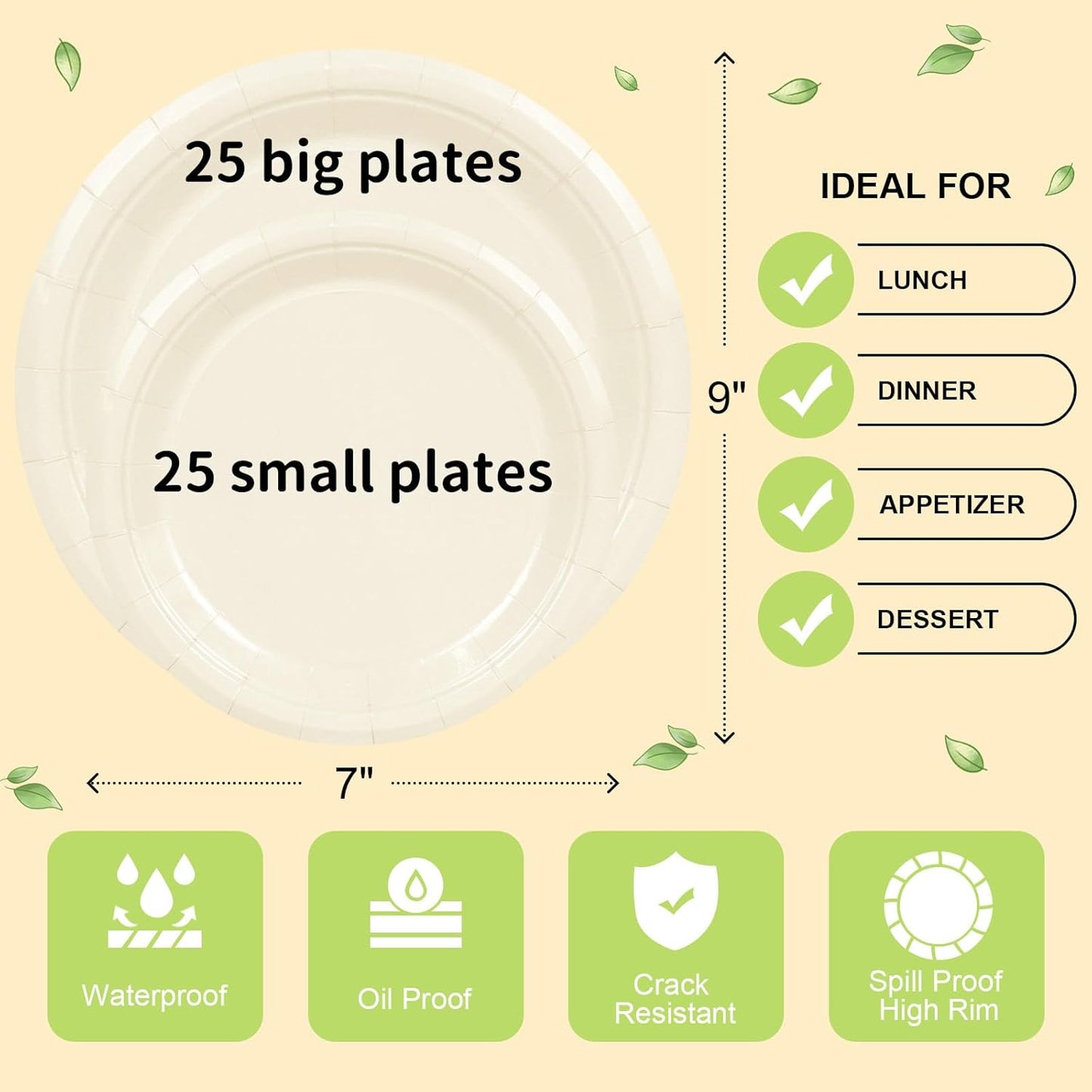 LANLISA 50 Pcs Pink Paper Plates Disposable, 25-9" & 25-7" Disposable Birthday Cake Dessert Plates For Valentines Day, Baby Shower, Easter Party, Mothers Day Party Supplies