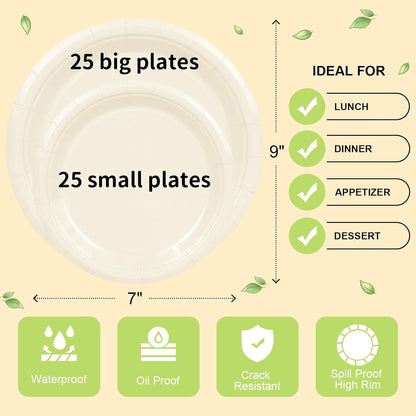 LANLISA 50 Pcs Pink Paper Plates Disposable, 25-9" & 25-7" Disposable Birthday Cake Dessert Plates For Valentines Day, Baby Shower, Easter Party, Mothers Day Party Supplies