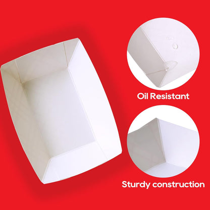 ECOLipak 100 Pack 3lb Paper Food Tray Red, Disposable Paper Boats, Food Holder Trays, Serving Boats for Taco Nacho Hot Dog Snack Fries Dessert Popcorn Sauce
