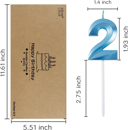 BEAN LIEVE Blue Birthday Candles - Number Cake Candles, Happy Birthday Numeric Candles Number 0 1 2 3 4 5 6 7 8 9 Used for Cake Decoration on Birthday Parties and Wedding Anniversary Celebration