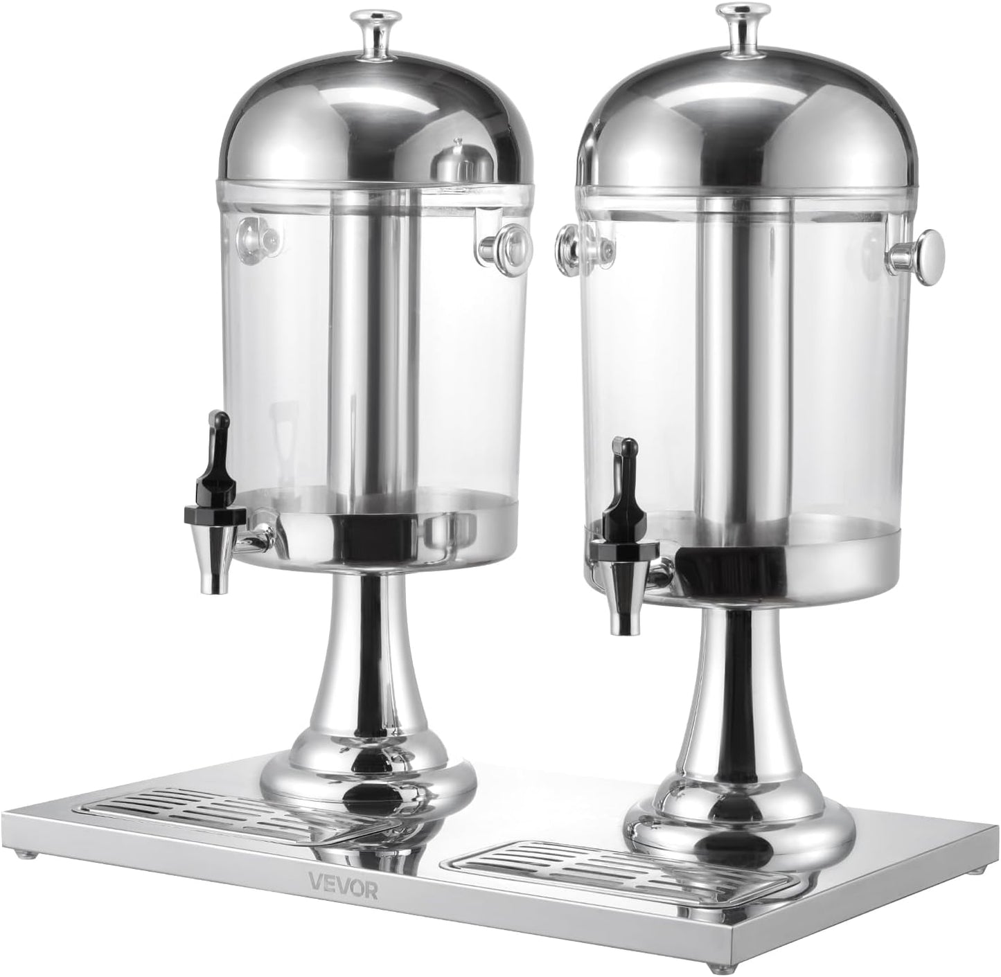 VEVOR Beverage Dispenser, 2.1 Gallon x 2 Drink Dispenser for Parties, Stainless Steel + Plastic Juice Dispensers with Spigot Ice Chamber Tray, Iced Tea Lemonade Dispensers, for Restaurants, Hotels