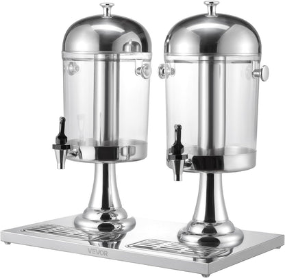 VEVOR Beverage Dispenser, 2.1 Gallon x 2 Drink Dispenser for Parties, Stainless Steel + Plastic Juice Dispensers with Spigot Ice Chamber Tray, Iced Tea Lemonade Dispensers, for Restaurants, Hotels