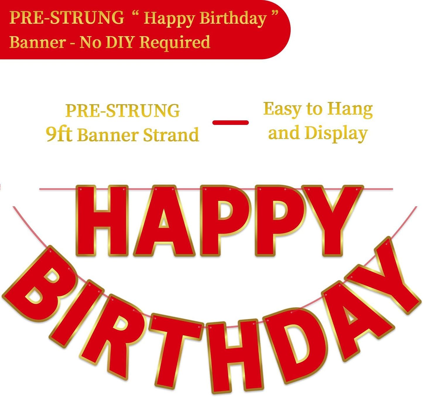 Happy Birthday Banner - 9ft Pre-Strung Happy Birthday Sign for Women, Men, Girls, Boys - No DIY Birthday Decorations & Party Supplies(Macaron)