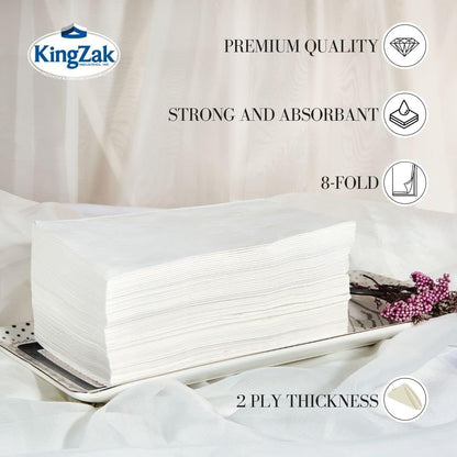 Premium White Napkins, 1/8 Fold Dinner Napkin, Disposable 2-Ply White Party Napkins, Value Pack 100 Count
