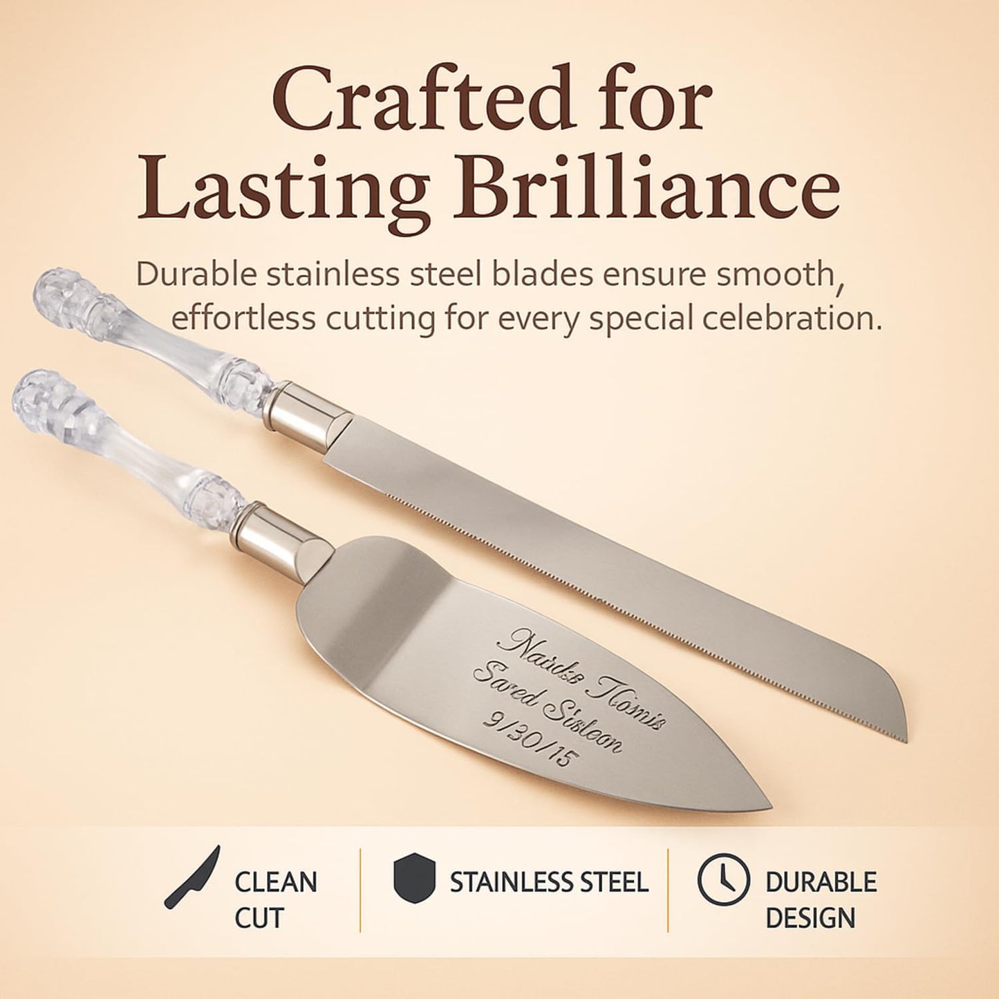 GIFTS INFINITY Personalized Wedding Cake Knife and Server Set with Engraving – Cake Cutting Utensil Set, Keepsake Gift for Wedding, Anniversary, Reception, Birthday & Other Occasions (CH-101WB)