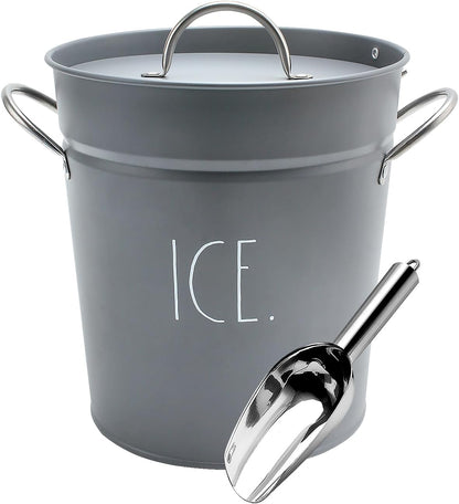 Rae Dunn Ice Bucket with Scoop - Stainless Steel Bucket with Handle, Lid and Ice Scooper - 4 Qt. Storage Bin for Ice Cubes for Bars, Parties, Backyard Barbeques, Picnics, and Camping (Sage)