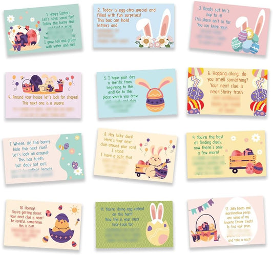 Gihyan Easter Party Games - Easter Bunny Scavenger Treasure Hunt Clues Cards - Easter Party Supplies Spring Party Decorations (12 Cards with Colourful Envelopes)-02