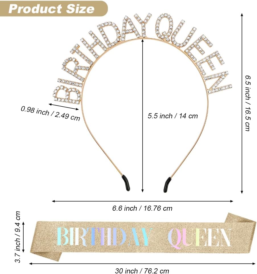 Birthday Sash & Crown for Women - Tiara Headband, Girls' Decorations Accessories