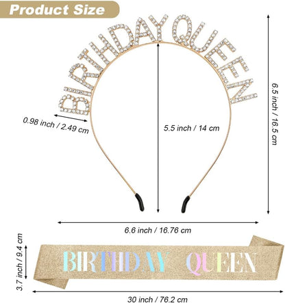 Birthday Sash & Crown for Women - Tiara Headband, Girls' Decorations Accessories