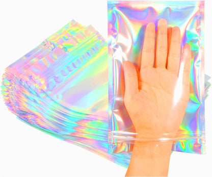 Trunple Smell Proof Bags & Resealable Foil Pouch Mylar Sample Bag Great for Party Favor Food Storage (Holographic Color) (50pcs-6x9 inch)