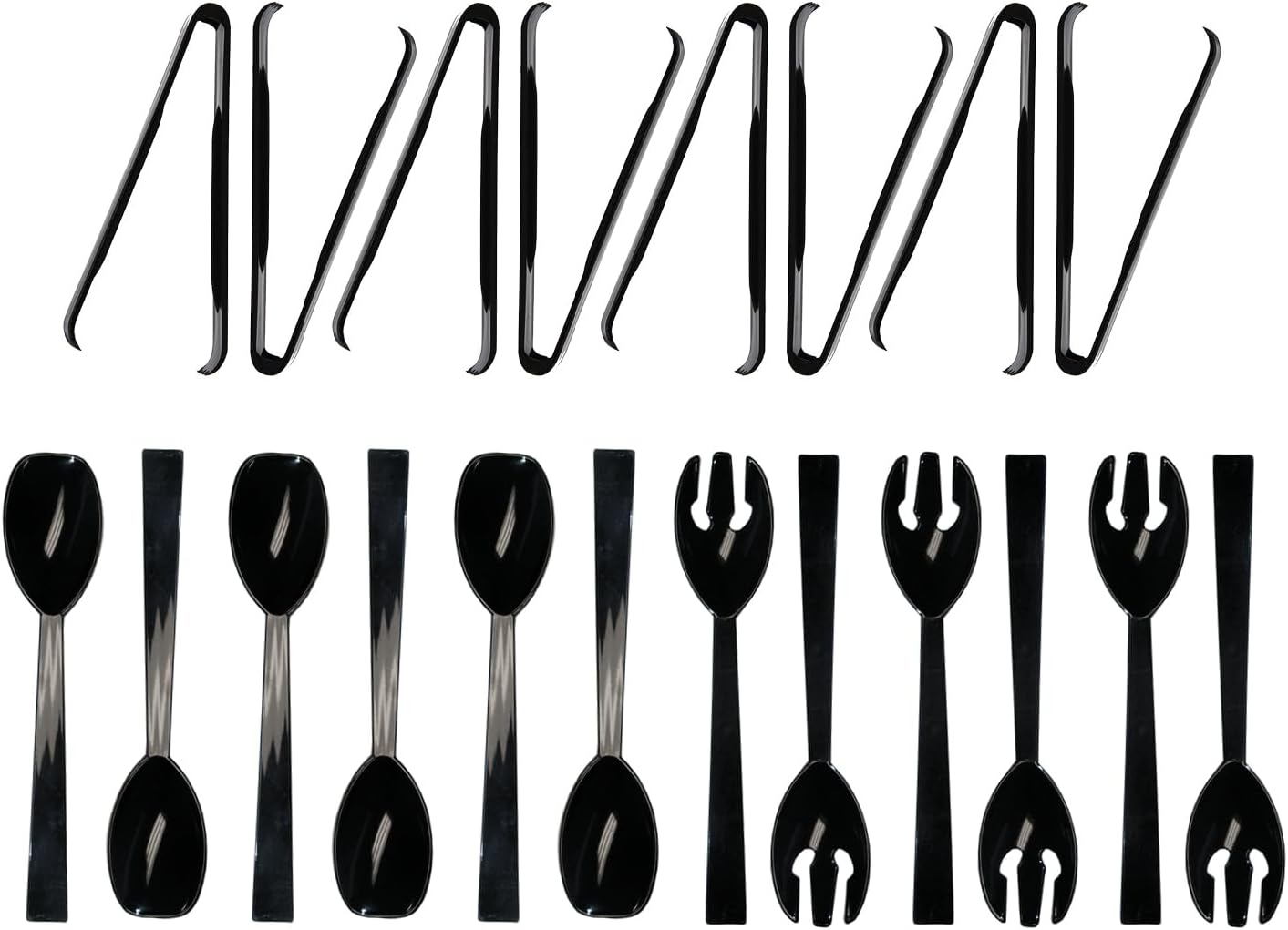 Party Essentials Plastic Party Buffet Serving Utensils Kit, Spoons/Forks/Tongs, 20-Piece, Clear