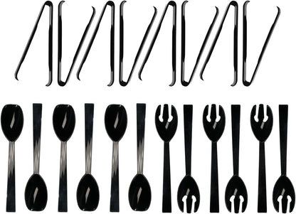 Party Essentials Plastic Party Buffet Serving Utensils Kit, Spoons/Forks/Tongs, 20-Piece, Clear