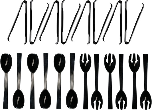 Party Essentials Plastic Party Buffet Serving Utensils Kit, Spoons/Forks/Tongs, 20-Piece, Clear