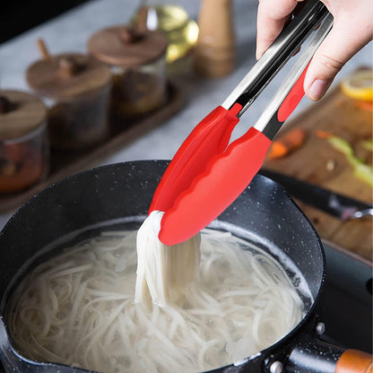 HINMAY Small Silicone Tongs 7-Inch Mini Serving Tongs, Set of 3 (Black Gray White)
