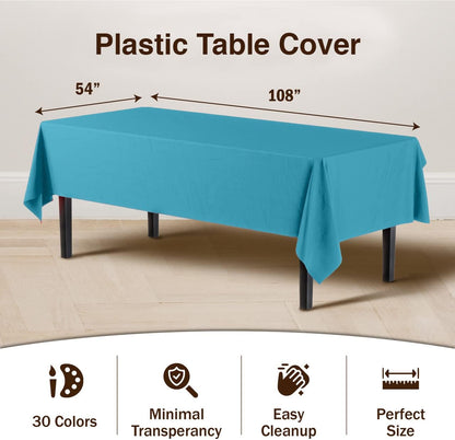 12-Pack Premium Plastic Tablecloth 54in. x 108in. Rectangle Table Cover - Dark Blue - Colors B