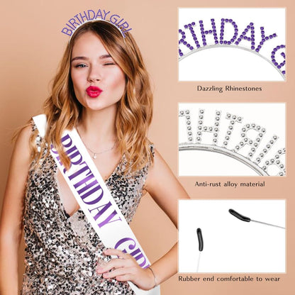 Birthday Sash & Crown for Women - Tiara Headband, Girls' Decorations Accessories