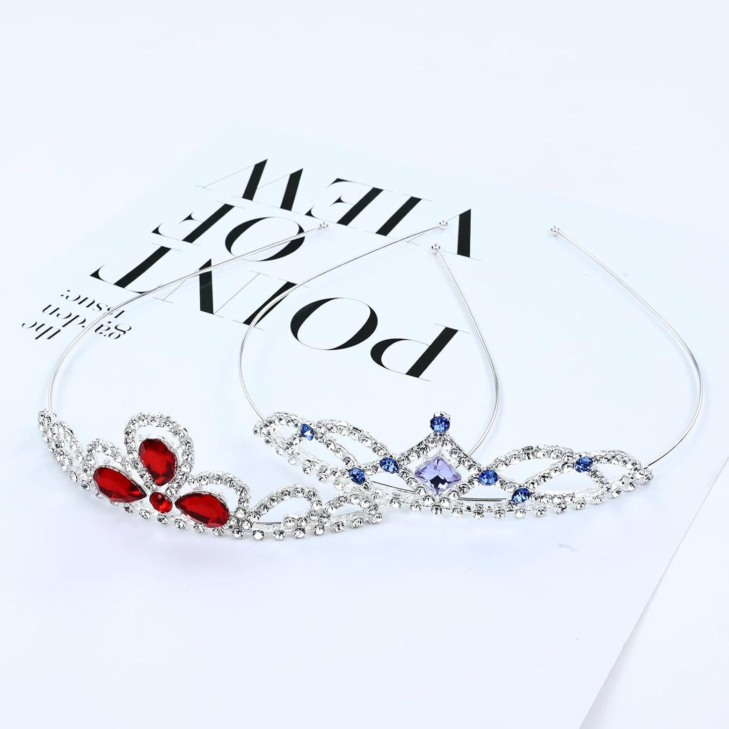 Cinaci 8 Pieces Princess Colorful Dazzling Crystal Rhinestone Silver Metal Tiara Crown Headbands Wedding Birthday Party Prom Headpieces Hair Styling Accessories