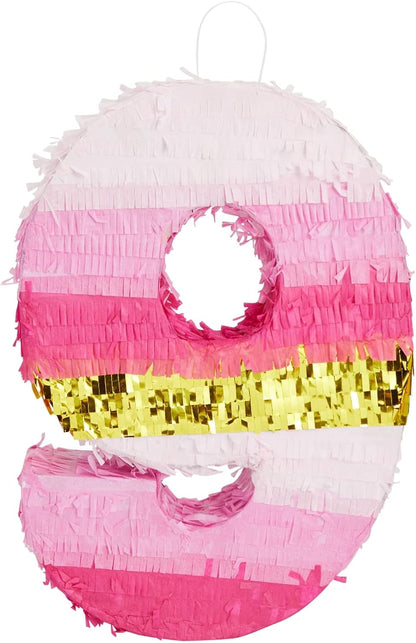 Number 5 Pinata, Pink and Gold Foil for Girls 5th Birthday Party Decorations (Small, 16.5 x 11.6 x 3 In)