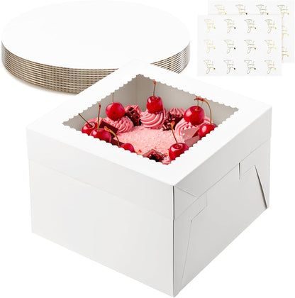 ZORRITA 2 Pack Cake Boxes, 10 x 10 x 8 Inches Tall Cake Boxes with Cake Boards, Disposable Cake Containers with Lids and Window for Wedding, Birthday, Party