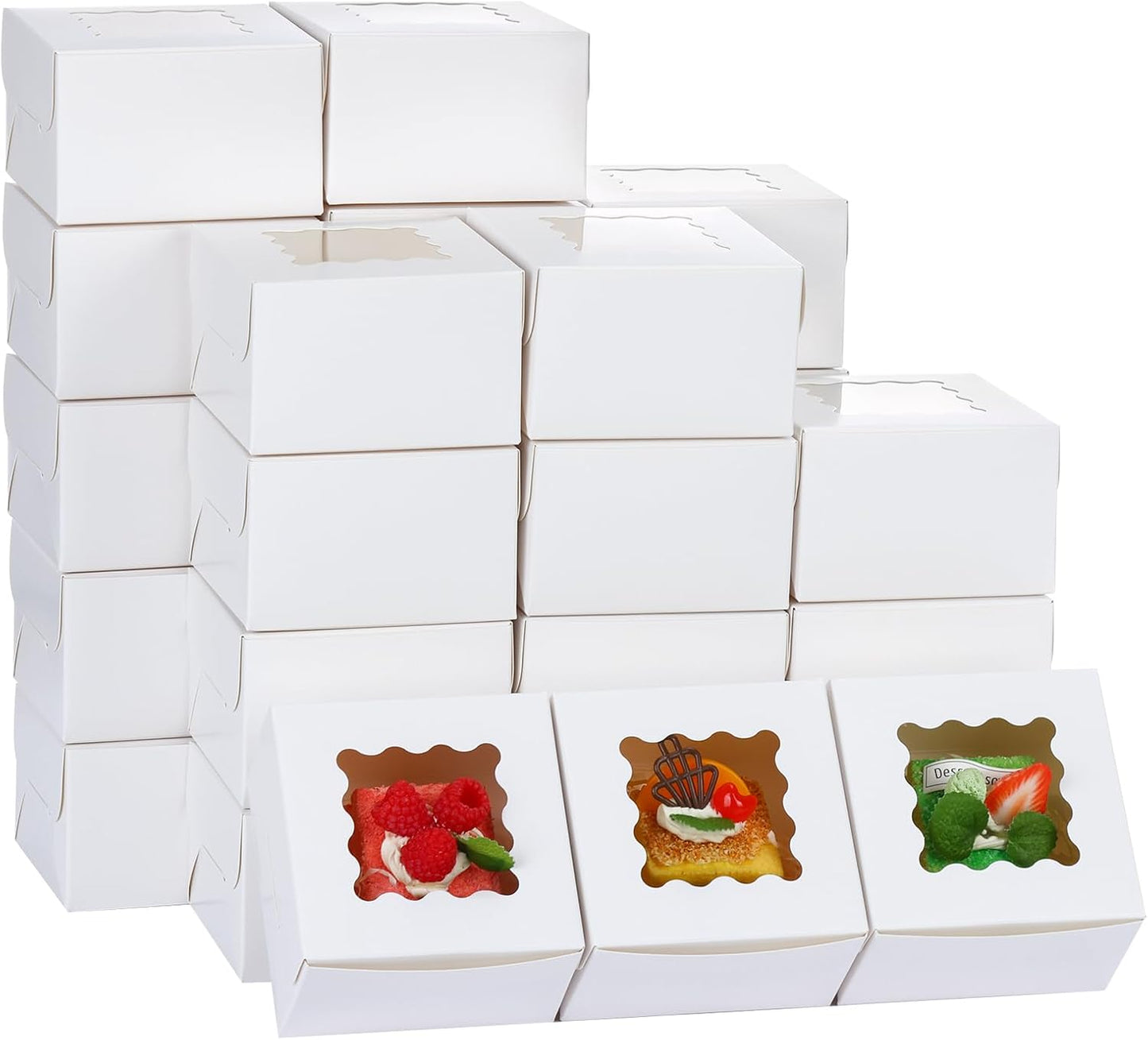 Moretoes 120pcs White Bakery Boxes, 4x4x2.5 Inch Cookie Boxes with Window for Small Cake, Treats, Donuts, Candy