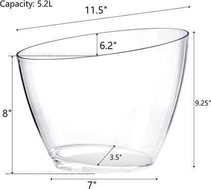 Lawei 2 Pack Acrylic Ice Bucket, 5.2L Clear Plastic Champagne Wine Bucket Chiller, Oval Bar Ice Cooler Container, Food Grade Beverage Storage Tub for Champagne, Beer Bottles, Drinks, Bar and Parties