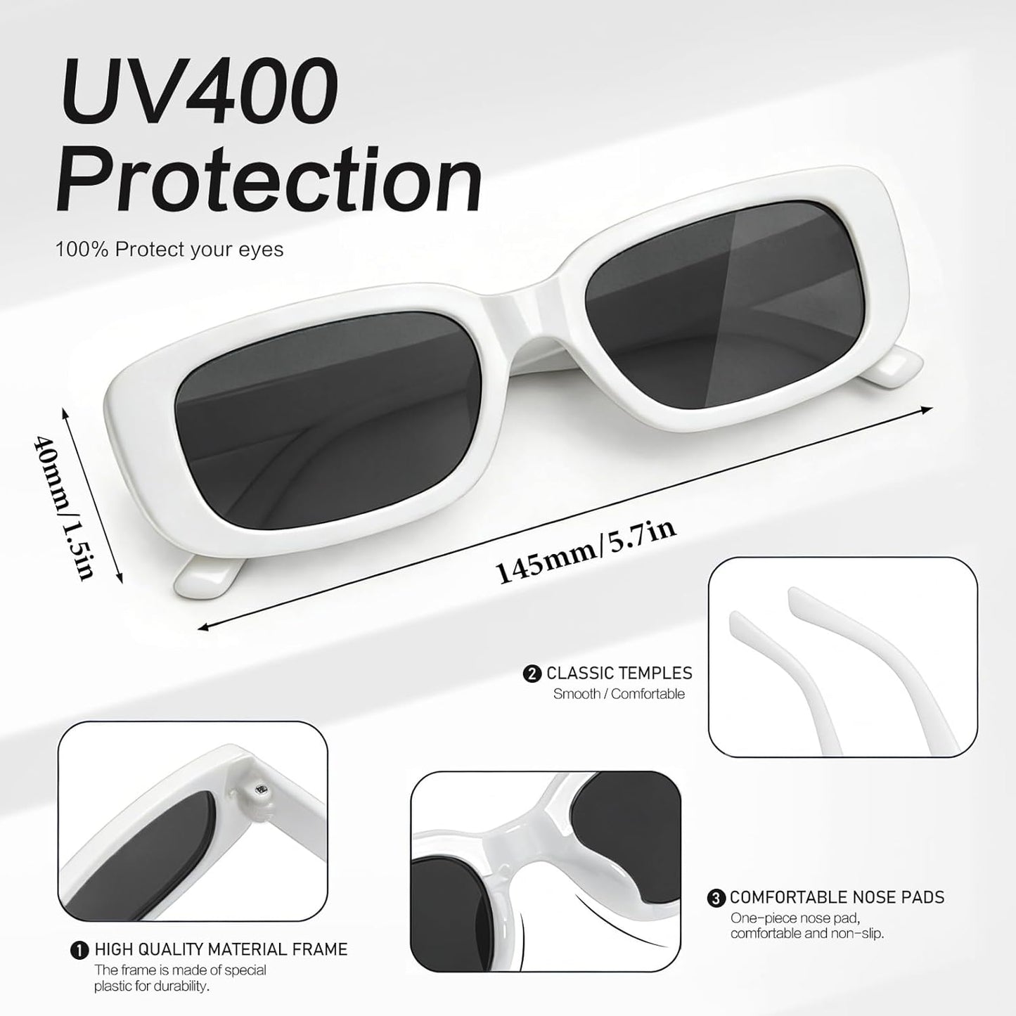 SUNOVELTIES 10 Pack Rectangle Sunglasses for Women Retro Narrow Square Glasses 90s Aesthetic Vintage Eyewear Uniex Adult