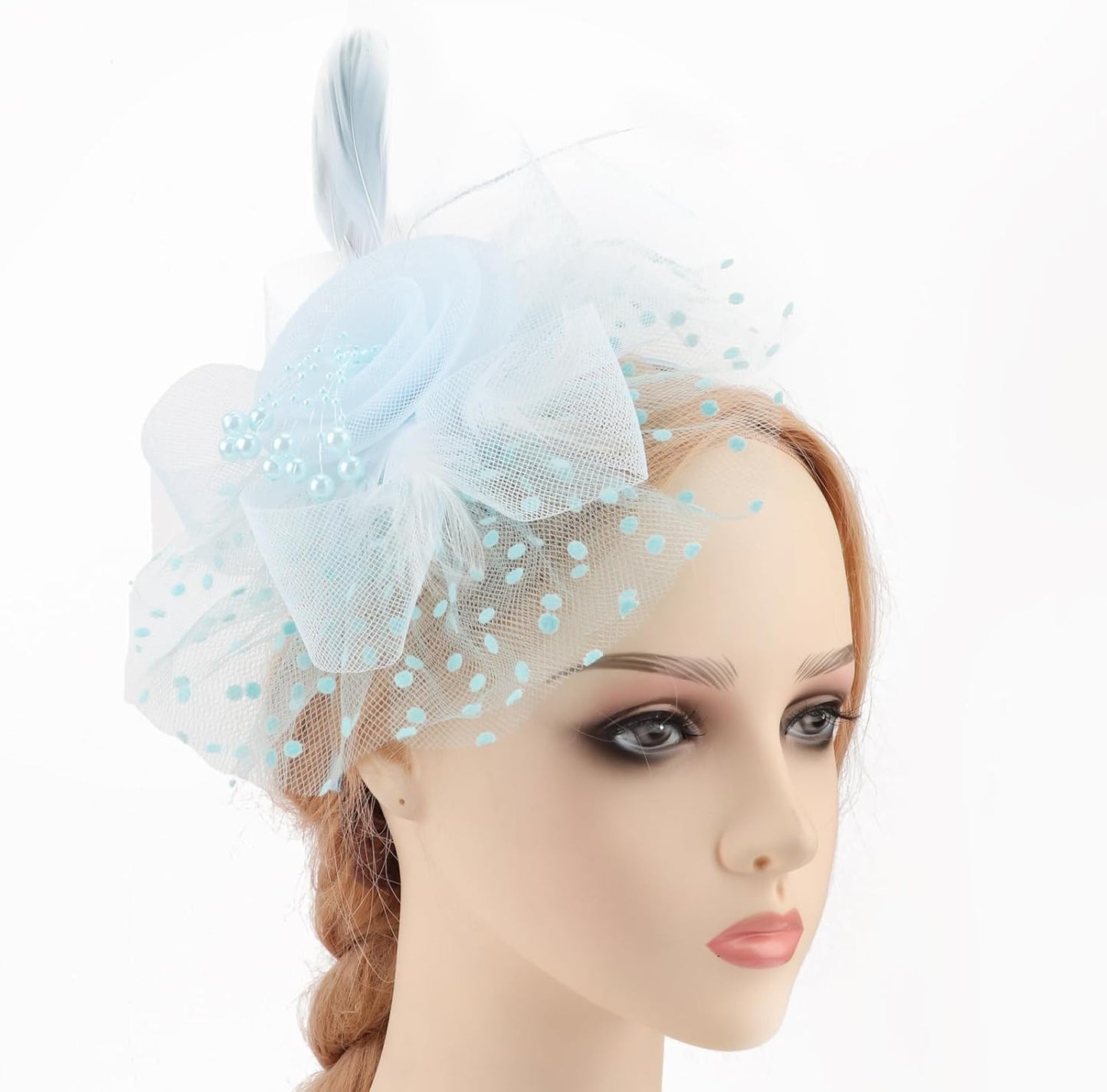 DRESHOW Fascinators Hat Flower Mesh Ribbons Feathers on a Headband and a Clip Tea Party Headwear for Girls and Women - Colors B