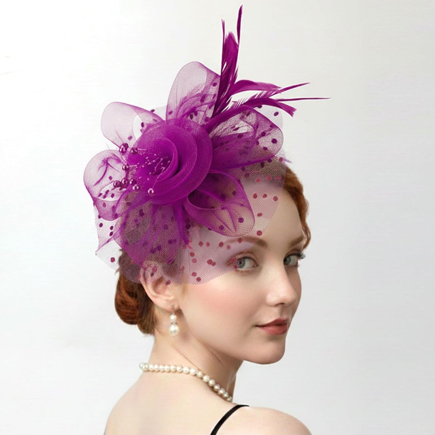 DRESHOW Fascinators Hat Flower Mesh Ribbons Feathers on a Headband and a Clip Tea Party Headwear for Girls and Women - Colors B