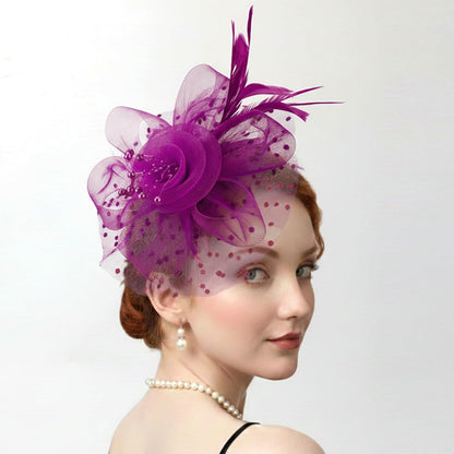 DRESHOW Fascinators Hat Flower Mesh Ribbons Feathers on a Headband and a Clip Tea Party Headwear for Girls and Women - Colors B