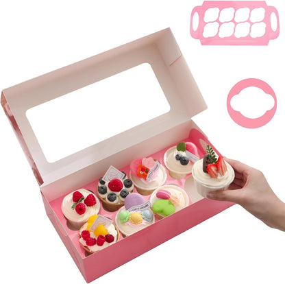 25 Pink Cupcake Boxes, Cupcake Boxes 6 Count with Window and Inserts, Mother's Day Cupcake Holders for Cupcakes, Muffins, Cookies