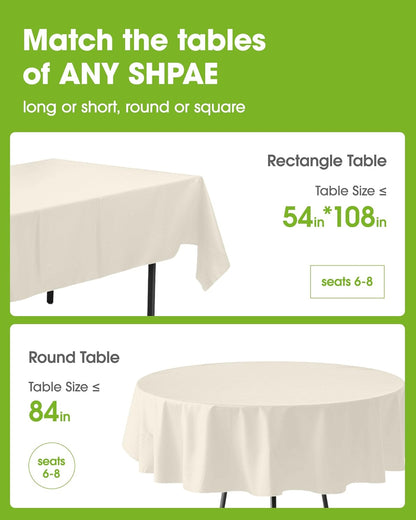 Pureegg Plastic Table Cloth Disposable 6 Pack, 54 x 108 Inch Table Cloths, Party, Picnic, Wedding, Decorative Tablecloths, Rectangle, White Plastic Cover, Waterproof, White