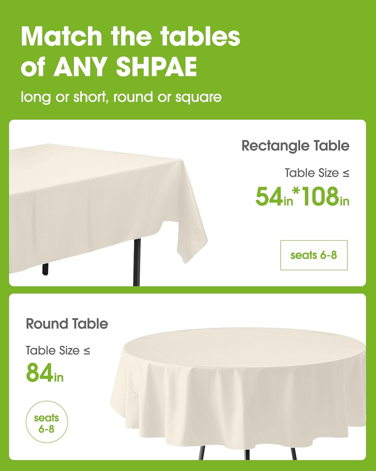 Pureegg Plastic Table Cloth Disposable 8 Pack, 54 x 108 Inch Table Cloths, Party, Picnic, Wedding, Decorative Tablecloths, Rectangle, White Plastic Cover, Leakproof & Sturdy, White