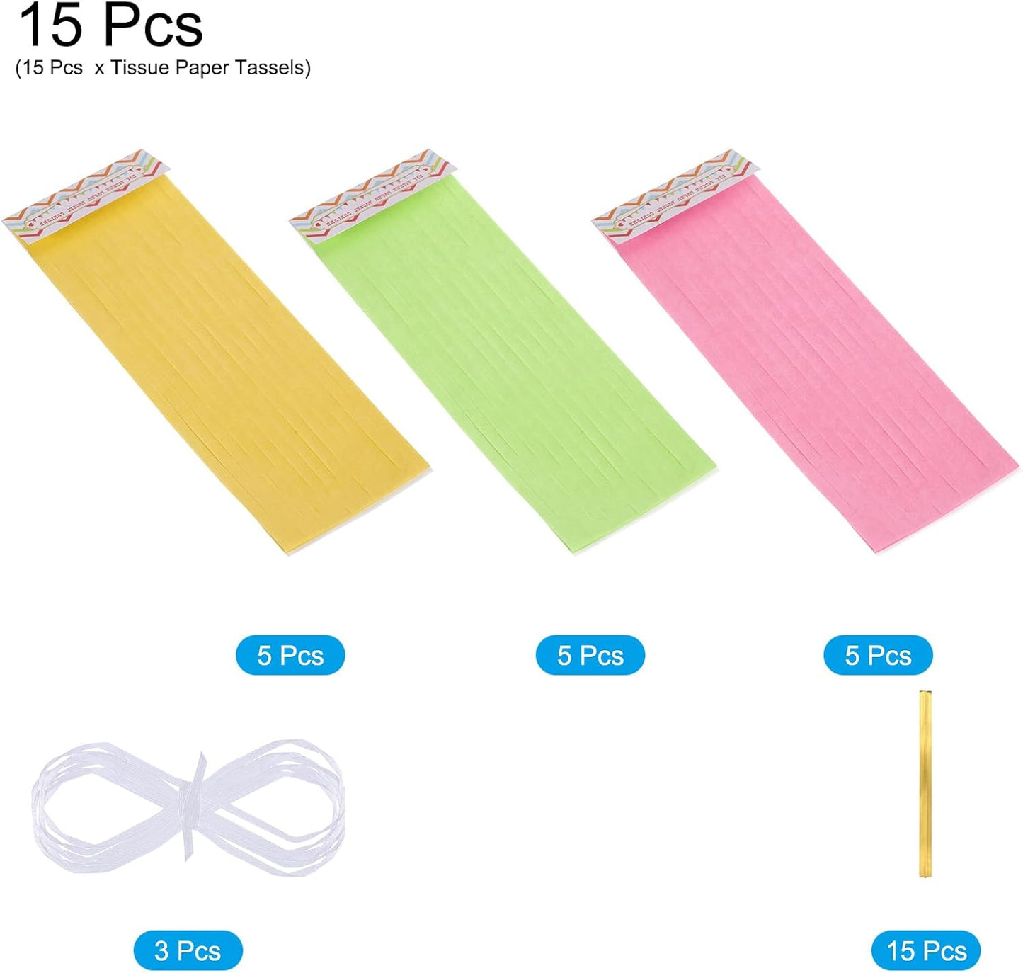 MECCANIXITY 15Pcs Light Blue Tassel Garland Banner with Rope Tissue Paper Tassels Party DIY Kits for Anniversary Wedding Birthday Party