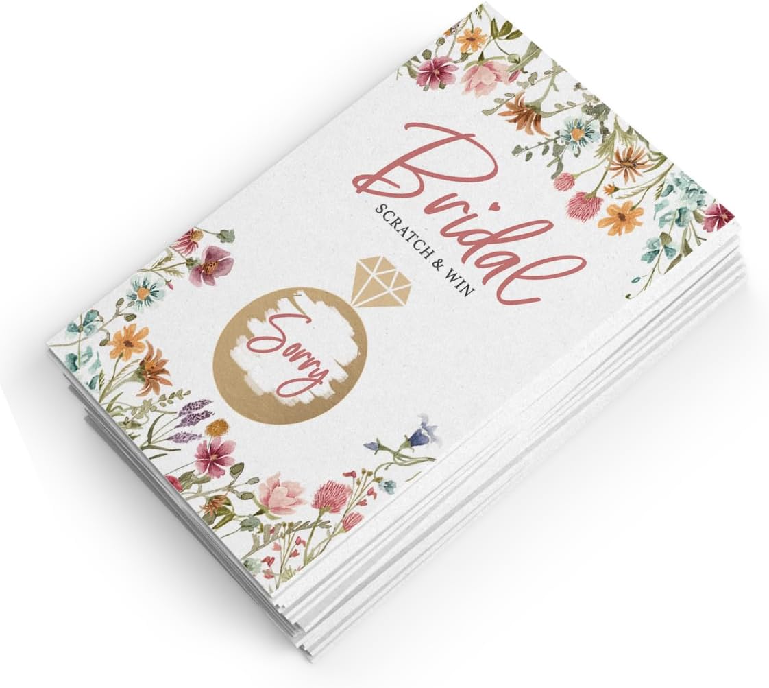 Printed Party Bridal Shower Game Set – 4 Fun Games and Activities for 30 Guests, Includes Bingo, He Said She Said, Bride & Groom Trivia, and Wedding Phrase Guessing Game, Love In Bloom Wildflower Design