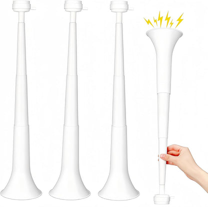 4 Pcs Collapsible Stadium Horn for Adult, 21 Inch Vuvuzela Plastic Trumpet, for Sporting Events Football Carnival Party, White