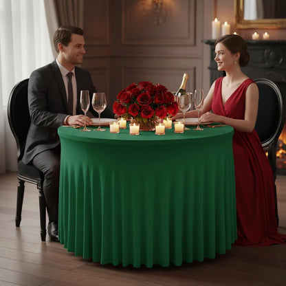 HolidayIdeas 2 Pack Spandex Table Skirt for 6 Ft Rectangle Tables, Black Fitted Stretch Tablecloth 30 x 72 Inch, Wrinkle Resistant Ruffle Design for Wedding Banquets, Trade Shows, Parties