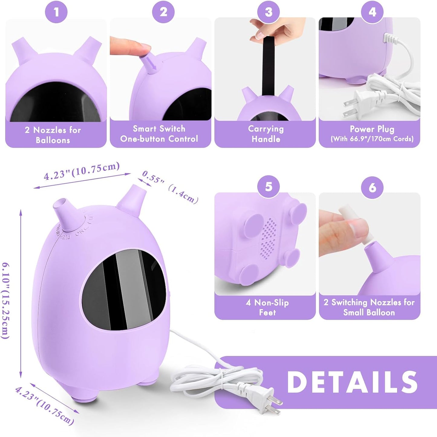Balloon Pump Electric, SPLAKS Balloons Inflator Air Pump Portable Balloon Blower for Garland Arch, Party Decoration