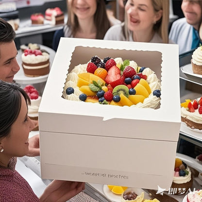3 - Pack 8×8×8 Inch White Cake Boxes, Reinforced Cardboard with Scalloped Window, Perfect for Professional Bakery Presentation