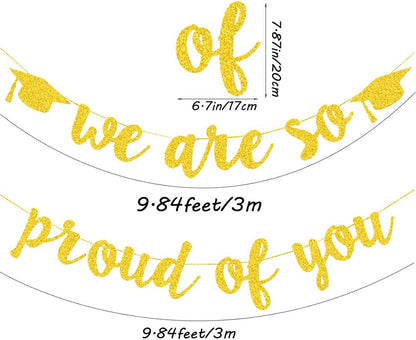 2026 Graduation Banners Party Decorations, Black Glitter We are So Proud of You Graduation Banners Garland for Congratulation Graduations Party Supplies, School, Home, Car Decorations