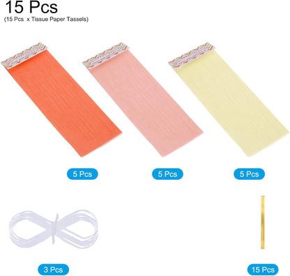 MECCANIXITY 15Pcs Light Blue Tassel Garland Banner with Rope Tissue Paper Tassels Party DIY Kits for Anniversary Wedding Birthday Party
